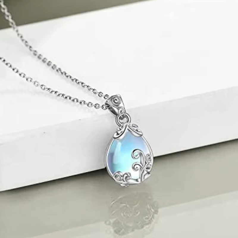 Huretailers-Collier pendentif en pierre d'opale simulée pour femme