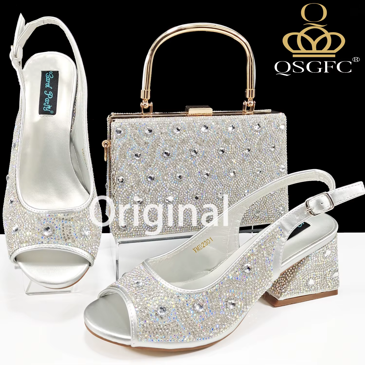 Ensemble de chaussures et de sacs à talons hauts pour femmes, Peep Parker, Strass colorés, Élégant, Noble, Document argenté, ixde mariage, Le plus récent