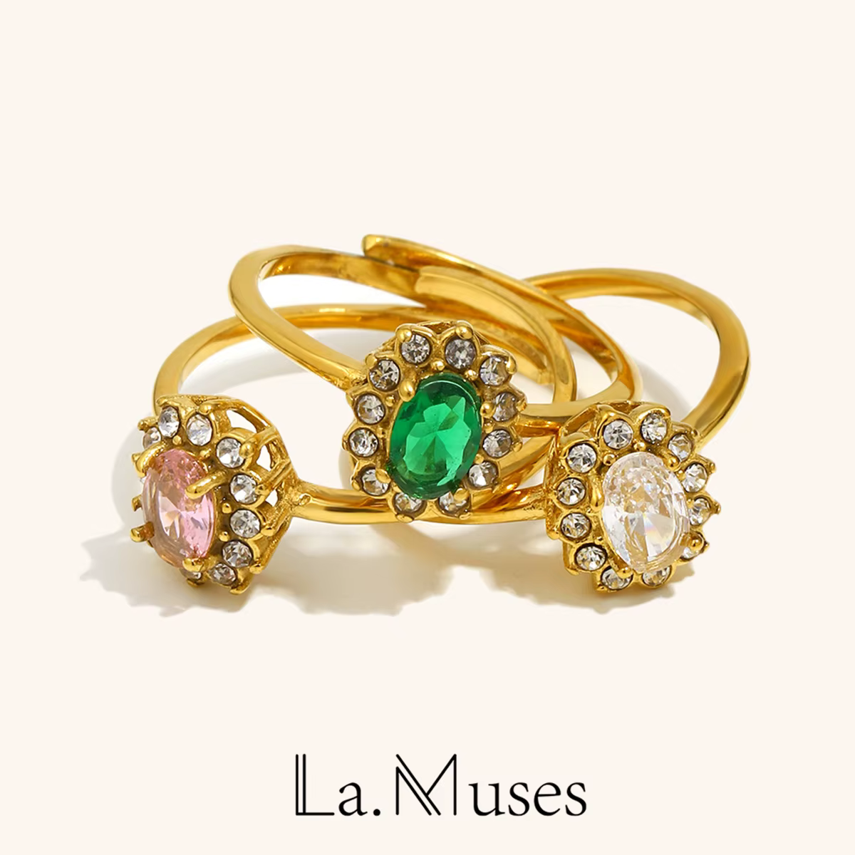 La.Muses élégant luxe fleur ovale zircon anneaux en acier inoxydable bijoux femme plaqué or fête femmes accessoires décoration