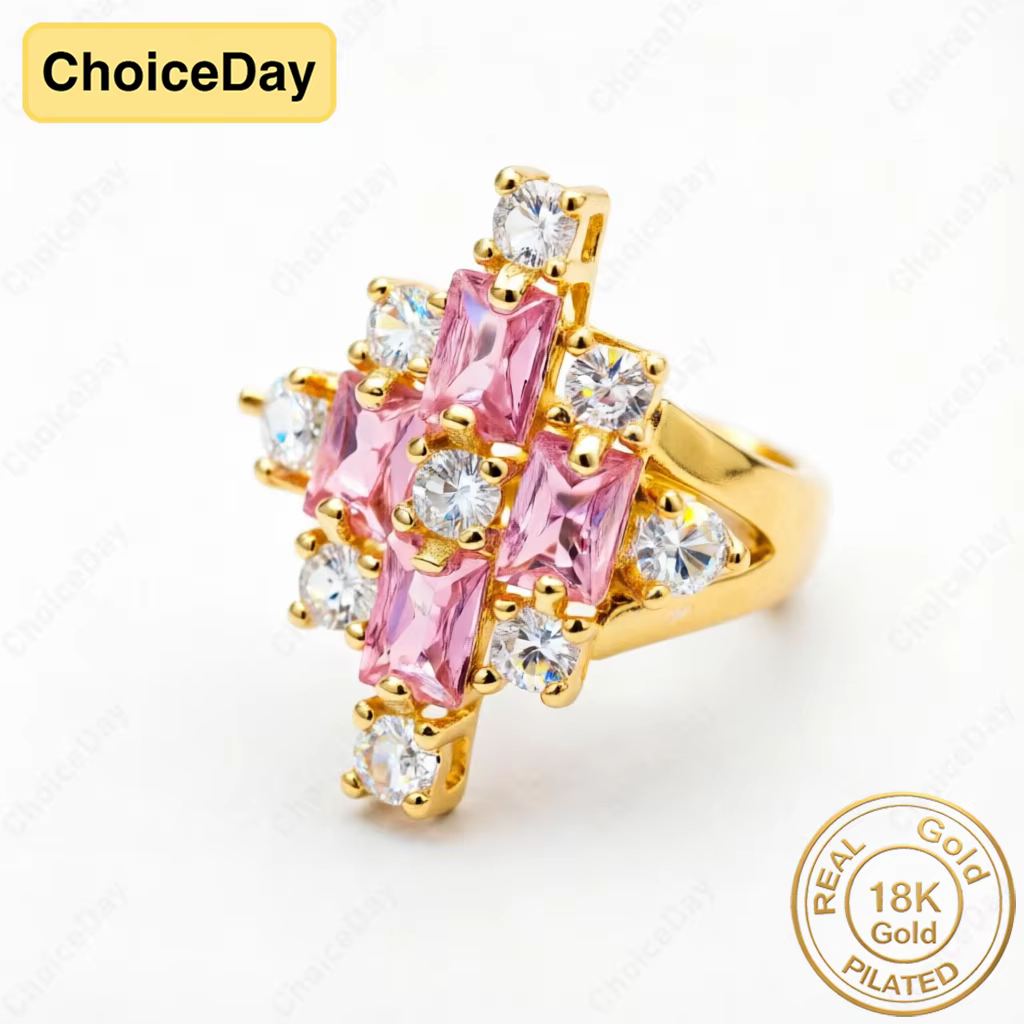 Bague en zircon rose luxueuse et exquise plaquée or 18 carats