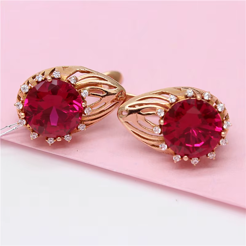 Boucles d'oreilles en cristal de rubis plaqué or violet pour femme