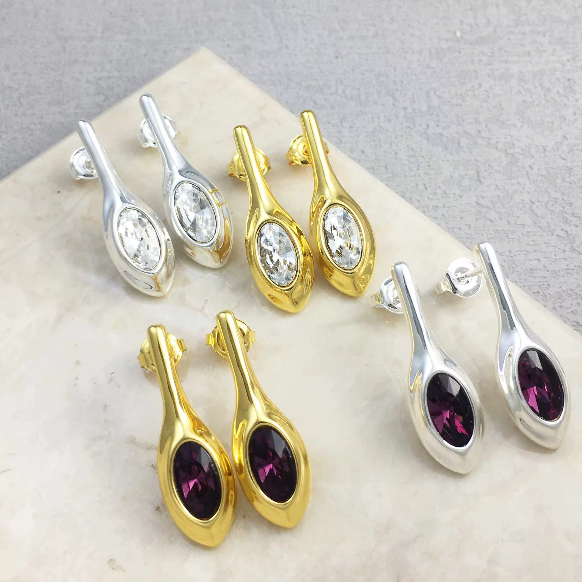Boucles d'oreilles géométriques en cristal coloré or argent