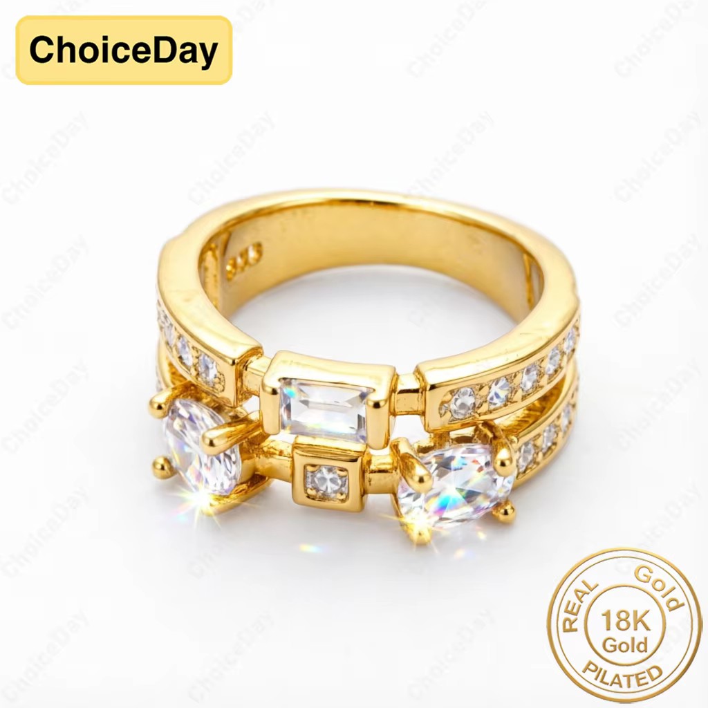 Bague double zirconium plaquée or 18 carats