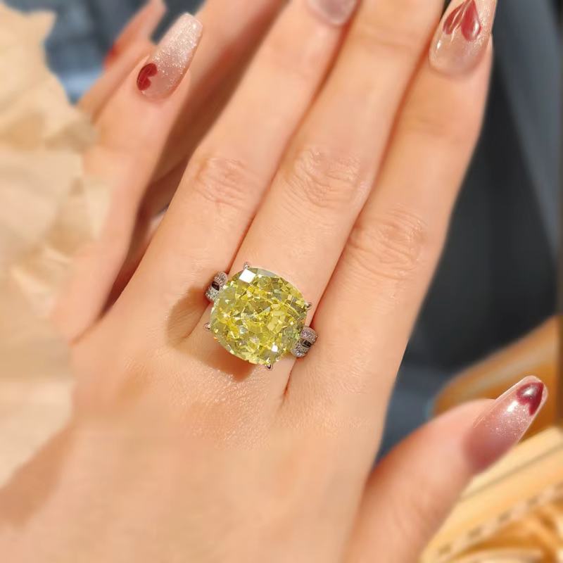 Bague en argent sterling 925 luxueuse avec diamant jaune taillé en étoile pour femme