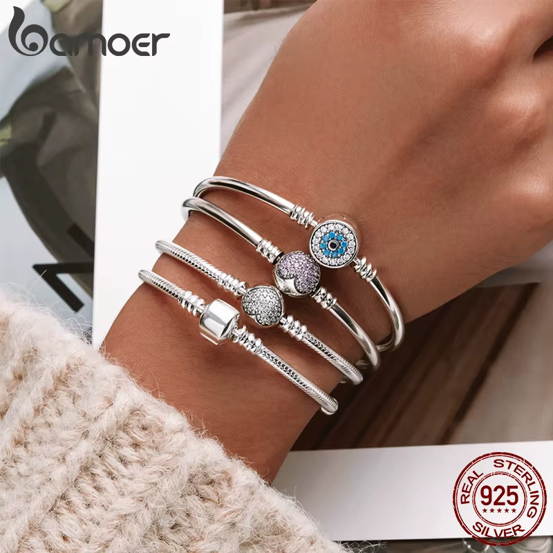 BAMOER authentique 100% 925 argent Sterling classique serpent chaîne Bracelet