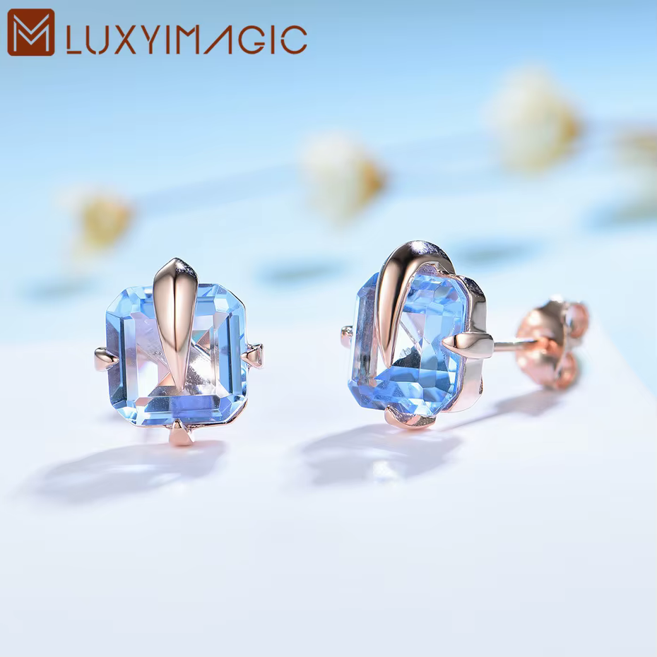 Luxyimagic argent 925 bijoux émeraude pierres précieuses boucles d'oreilles pour femmes solide 925
