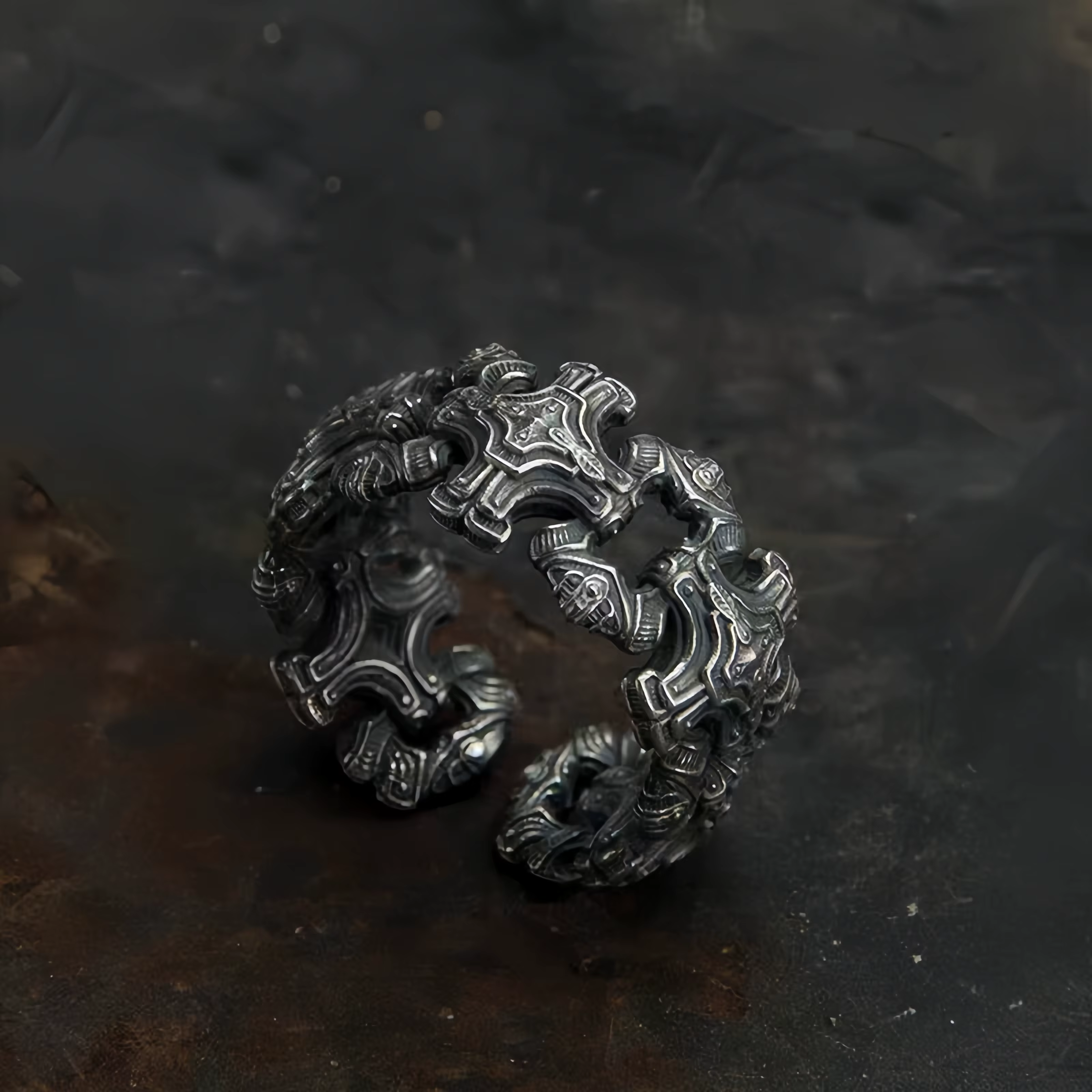 Bague ouverte réglable avec croix en chaîne rétro pour hommes