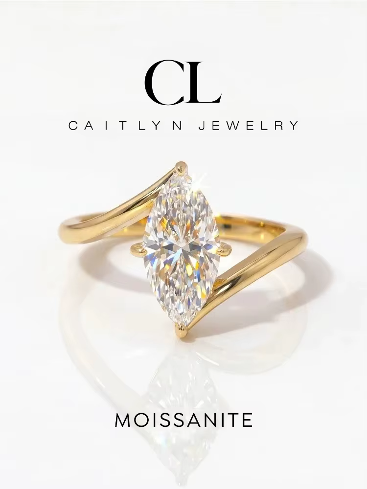 Bague en argent sterling 925 glamour avec diamant Moissanite 2 carats brillant de forme Marquise pour femme