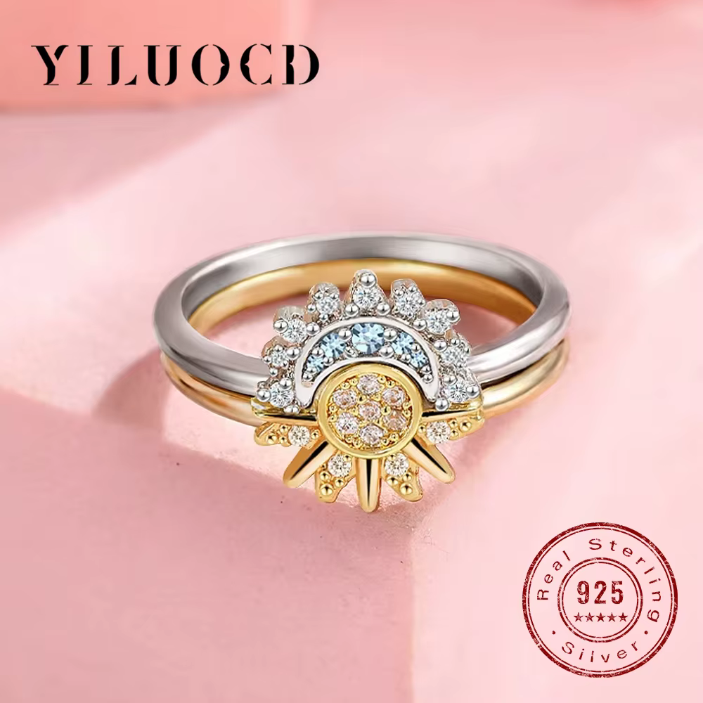 YILUOCD – ensemble de bagues soleil et lune en argent Sterling 925 pour femmes