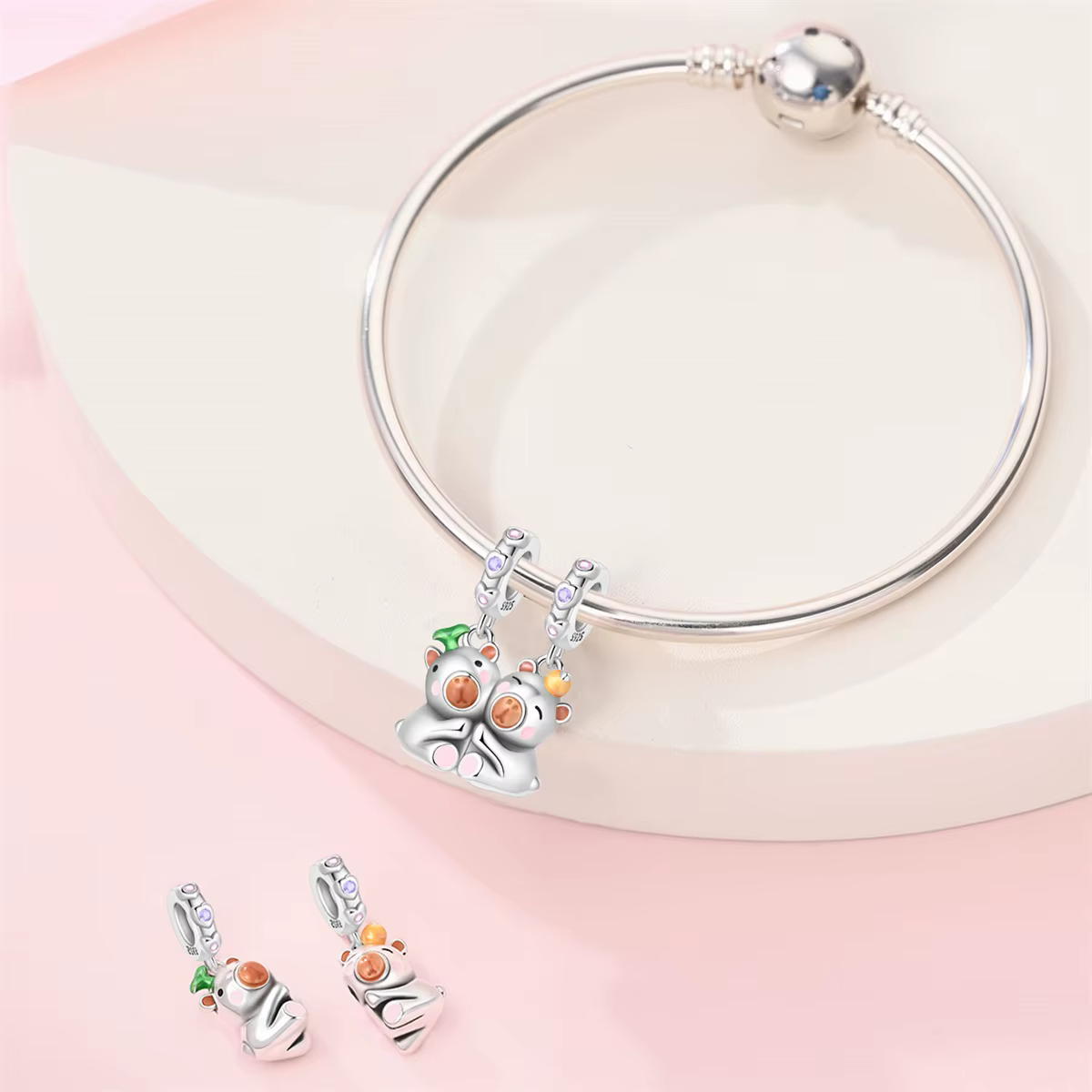 925 argent Sterling meilleur ami Bestie breloque Capybara Duo pendentif ensemble ajustement Original bracelets porte-bonheur femmes bijoux à bricoler soi-même cadeau