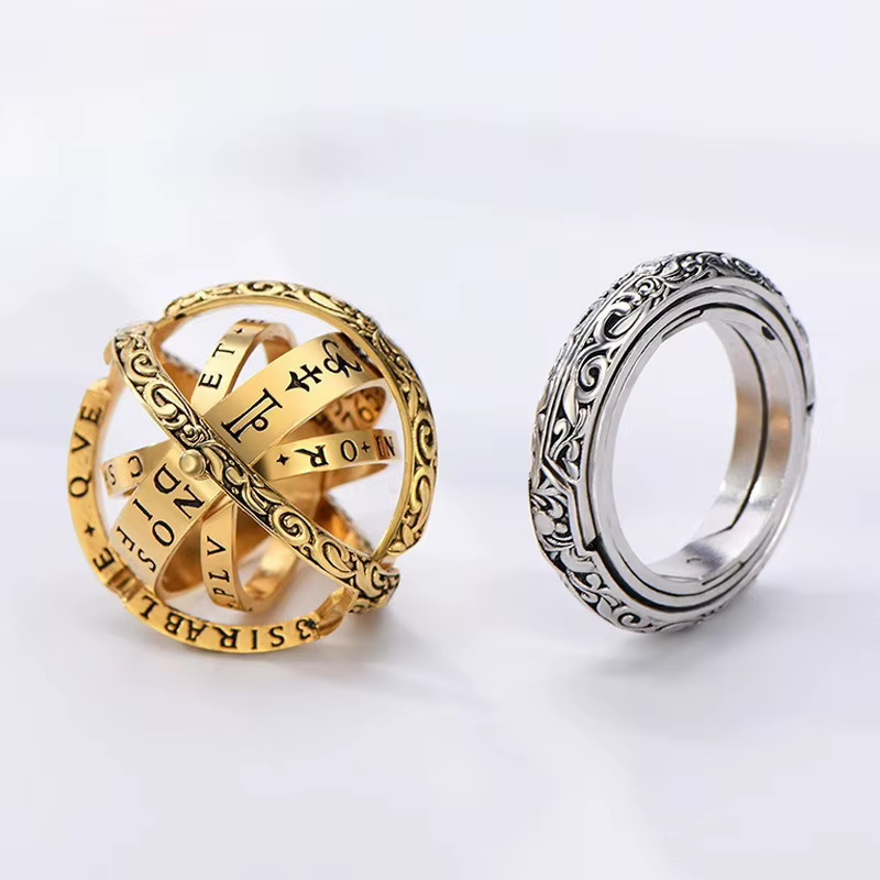 Bagues géométriques boule astronomique en alliage, bague à breloques rétro pour hommes et femmes, bijoux rotatifs déformés à la mode