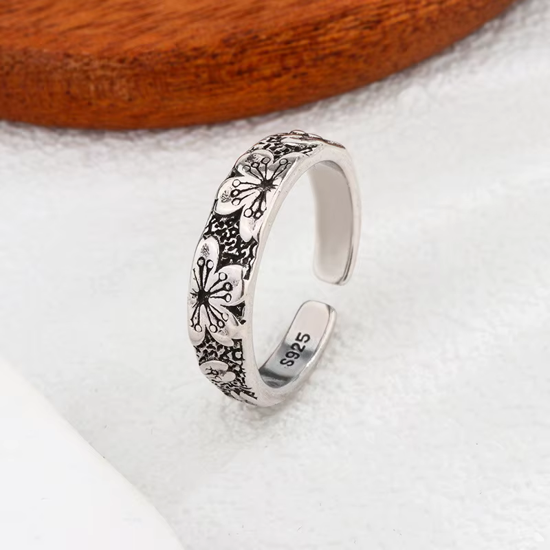 Bijoux en argent sterling 925 sculptés en forme de fleur ​ Bagues de mariage pour femmes