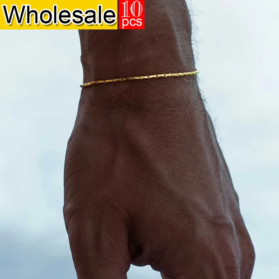 Chaîne carrée marteau pour hommes, bracelet simple et personnalisé, aucune différence de couleur, bijoux imperméables, vente en gros, 10 pièces