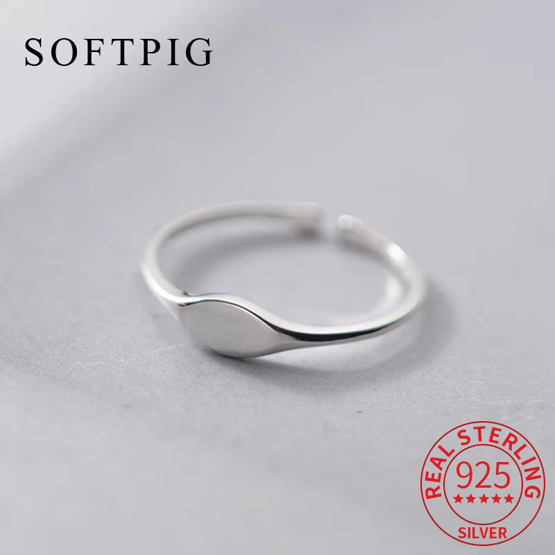 SOFTPIG – bague ovale réglable en argent Sterling 925 véritable pour femmes