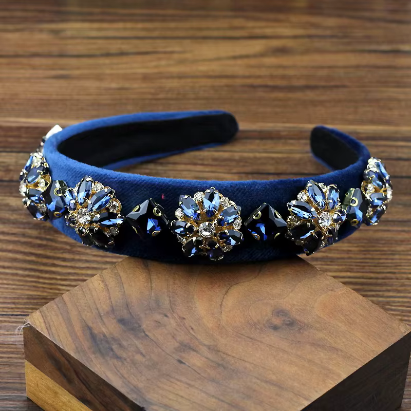 Serre-tête de luxe fait main en cristal bleu marine