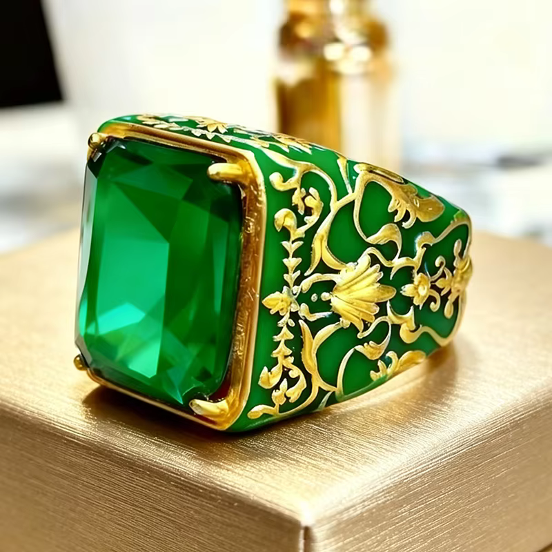 Bague vintage en émail bleu avec cristaux CZ pour femme et homme
