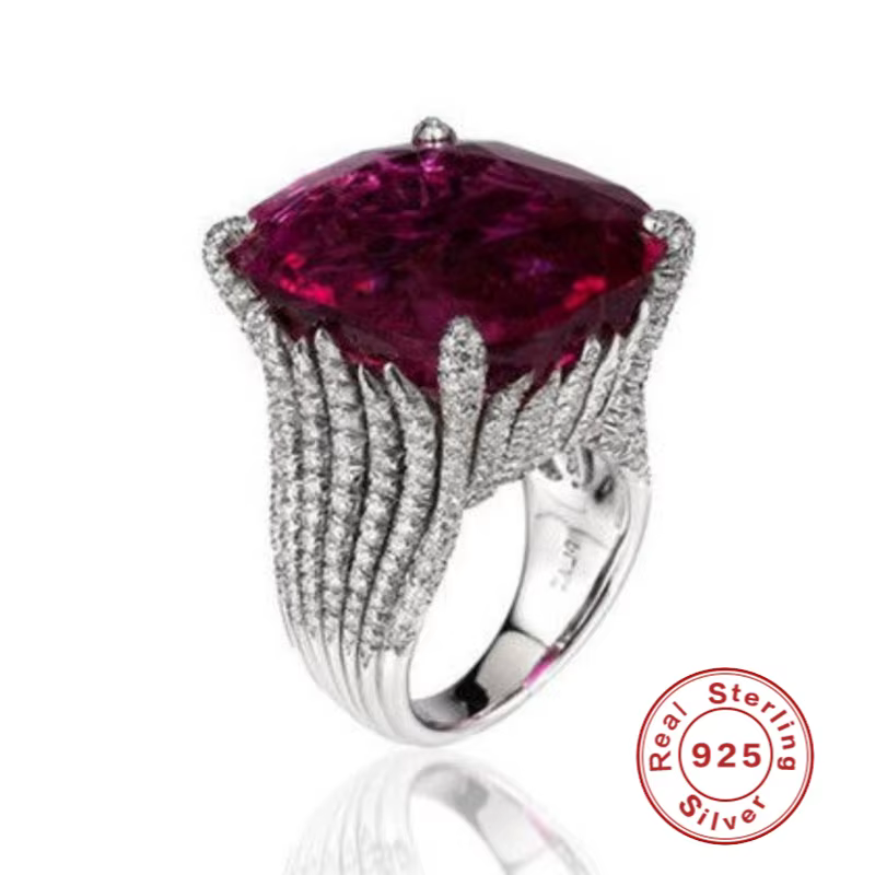 Bague classique de luxe en argent Sterling 925 massif