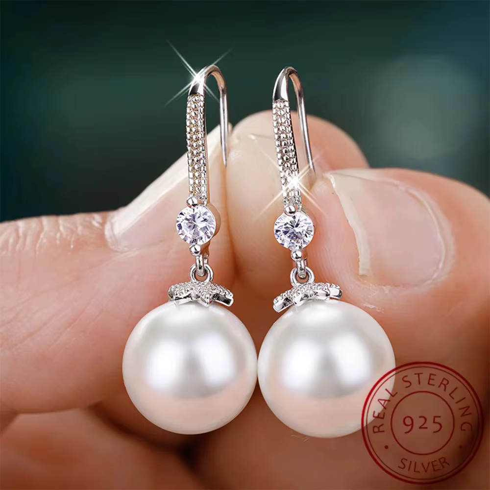 CMON KSTAR 925 en argent Sterling de luxe cristal Zircon perle boucles d'oreilles breloques pour femme fiançailles bijoux de mariage cadeau