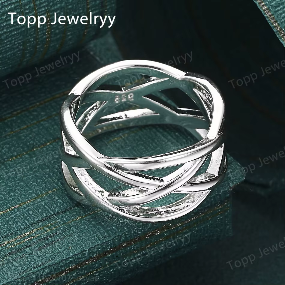 Argent sterling 925 simple 5-10 # Bague tressée creuse pour femmes