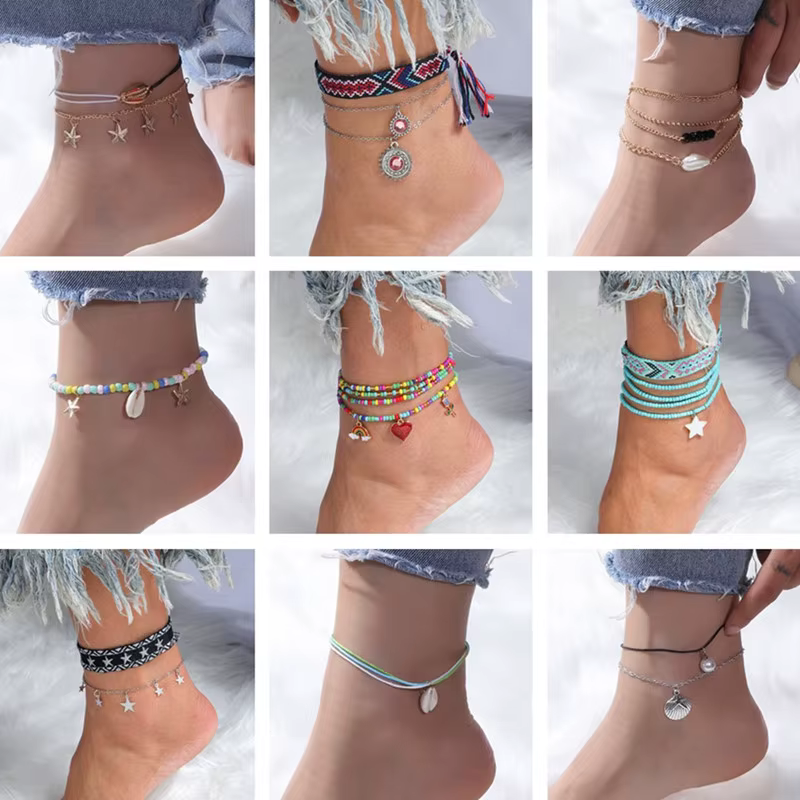 Bracelet de cheville en coquillage et étoile de mer pour femme