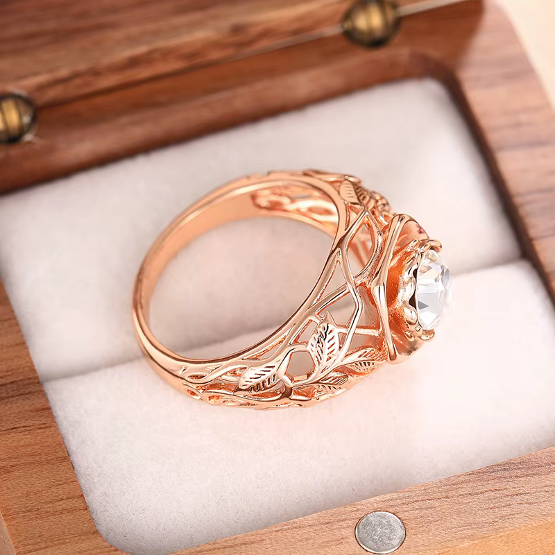 Huretailers-Bague en or rose esthétique pour femme