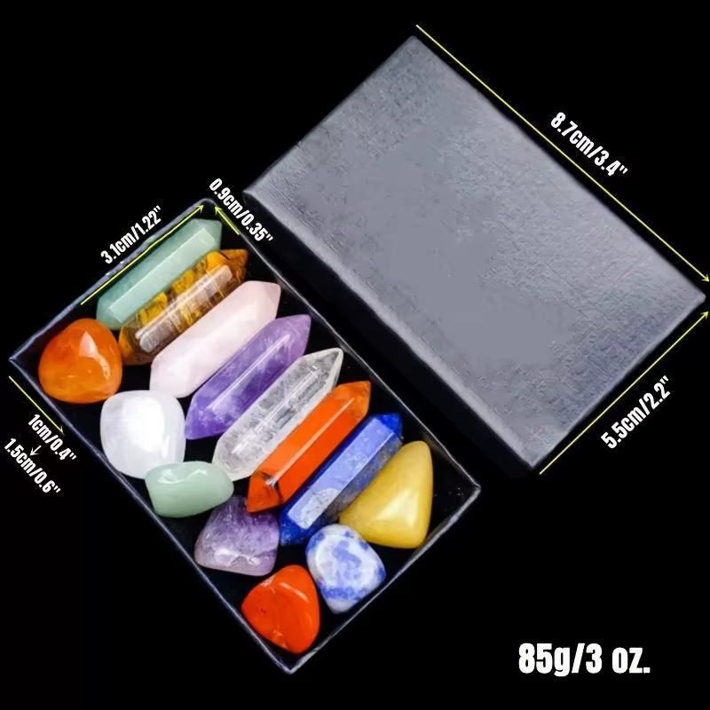 14 pièces/boîte pierre naturelle 7 Points de Chakra pilier en cristal ensemble coloré collier à faire soi-même affichage de bijoux ornement cadeaux Yoga énergie