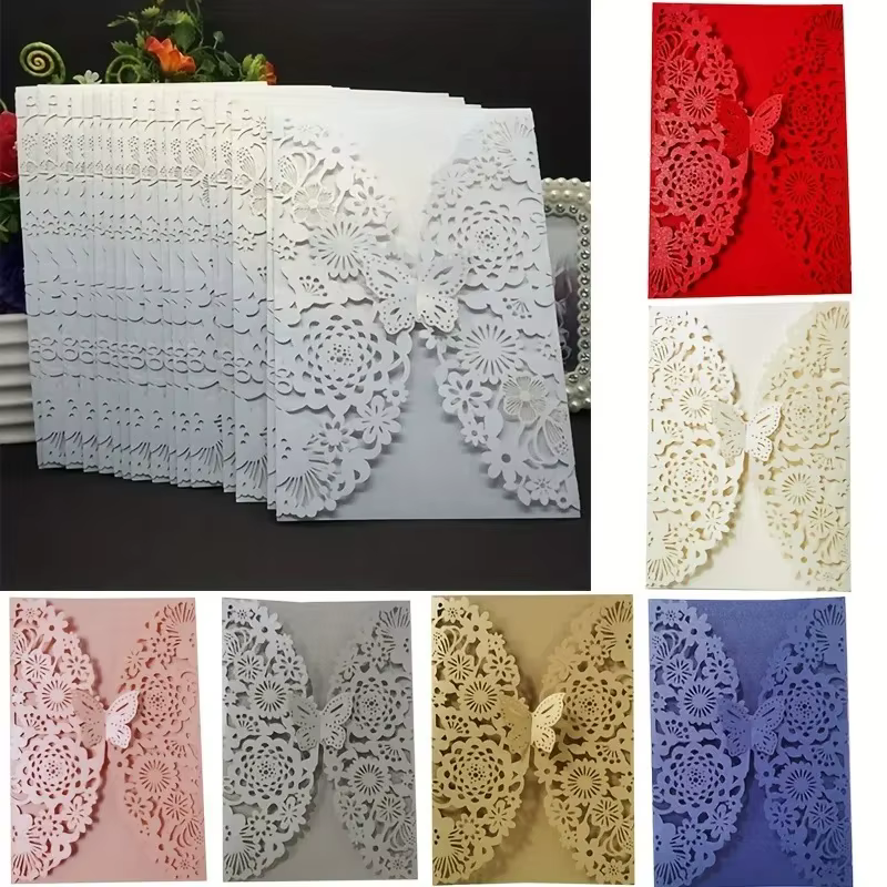 10/30/50 Pièces Cartes d'invitation papillon découpées au laser