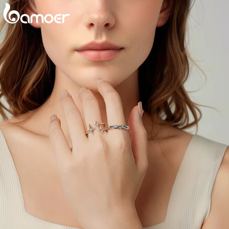 Bamoer Starlight Double couche anneau ouvert réglable trois étoiles