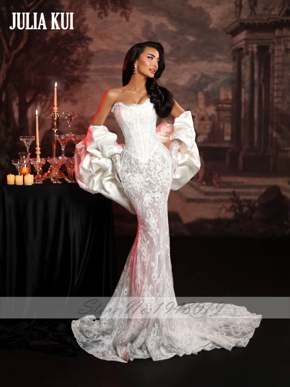 Julia Kui Robe de mariée sirène élégante sur mesure en dentelle intégrale