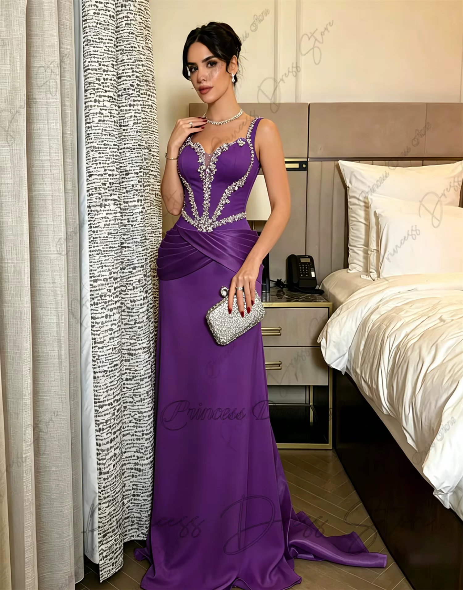 Robe de soirée de luxe élégante à bretelles
