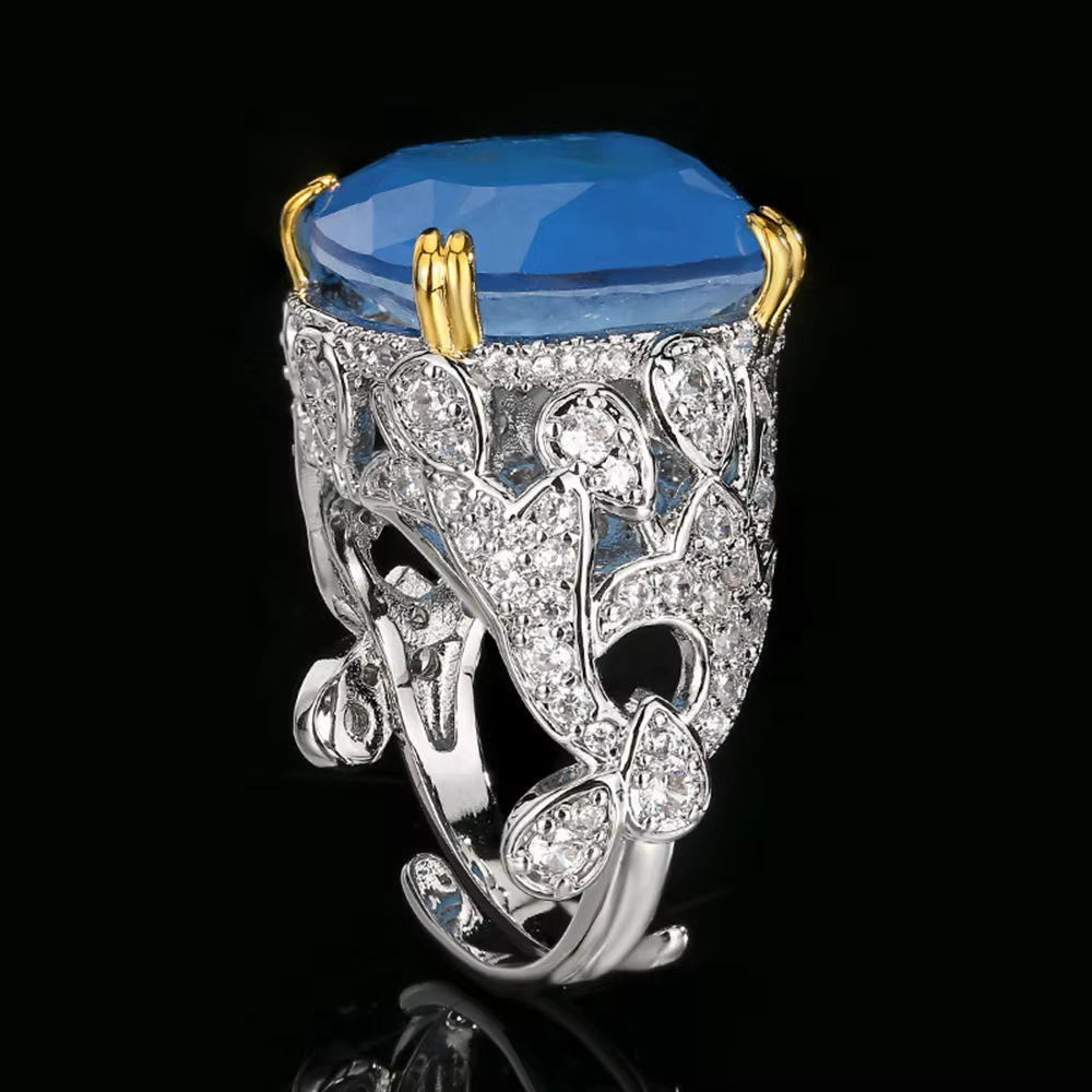 Vinregem – bague réglable Vintage pour femmes, émeraude et saphir créés en laboratoire, diamants à haute teneur en carbone, bijoux fins, vente en gros, 16x14 MM