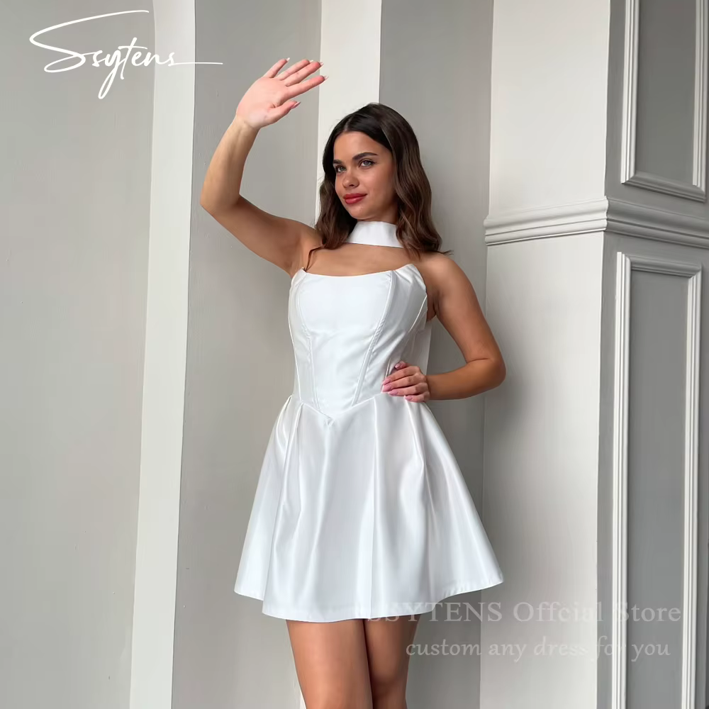 SSYTENS Simple robes De soirée De Mariage courtes pour mariée sans bretelles au-dessus du genou Robe