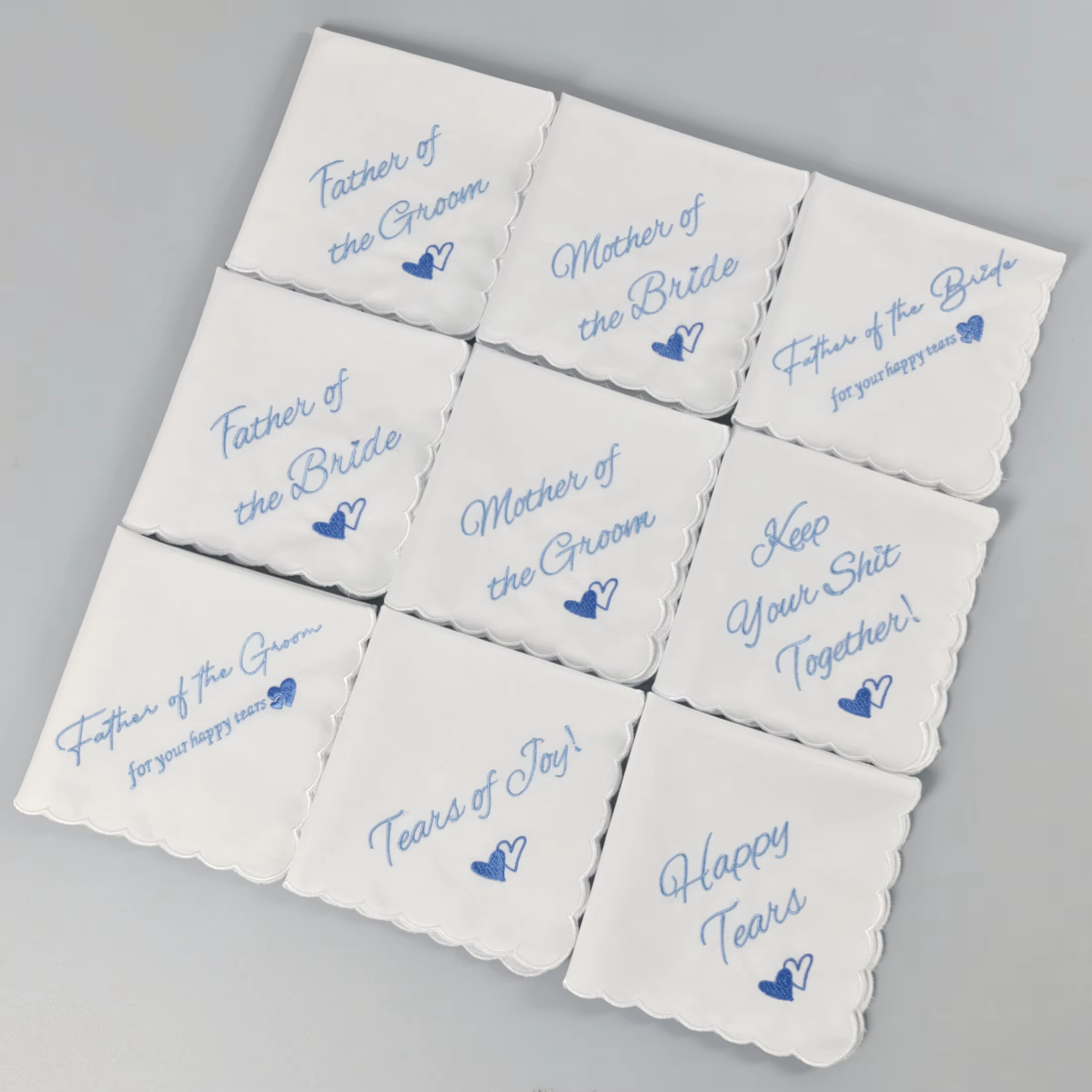 Mouchoir brodé blanc pur de 28 cm pour mariage