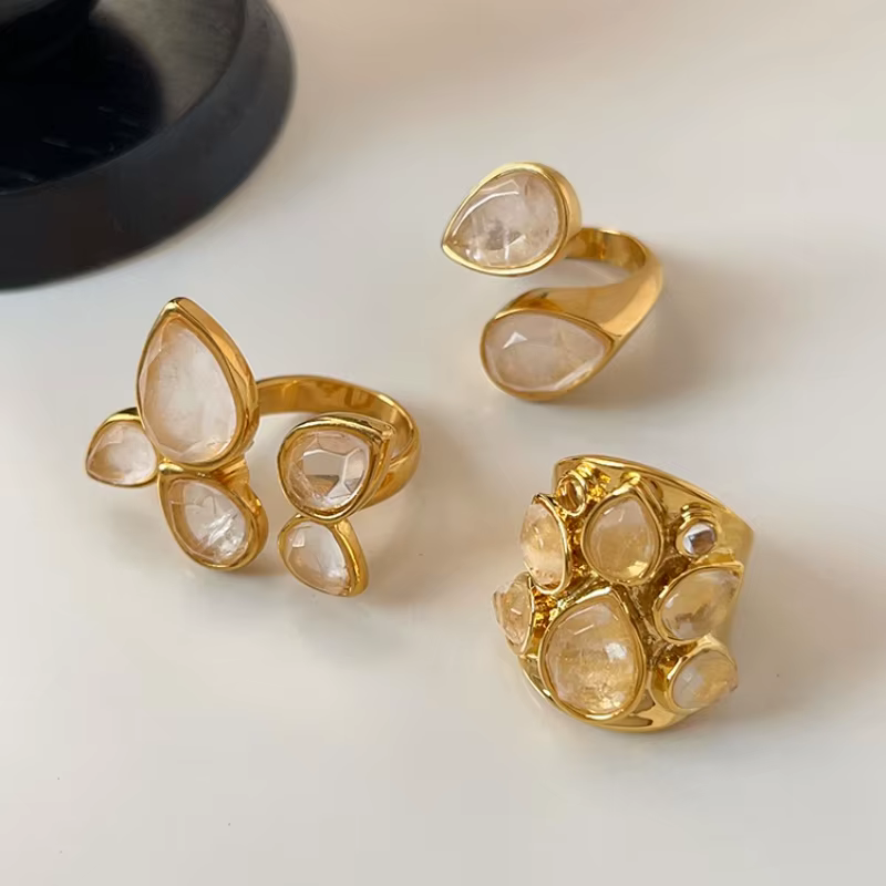Bague de luxe en laiton plaqué or pour femme