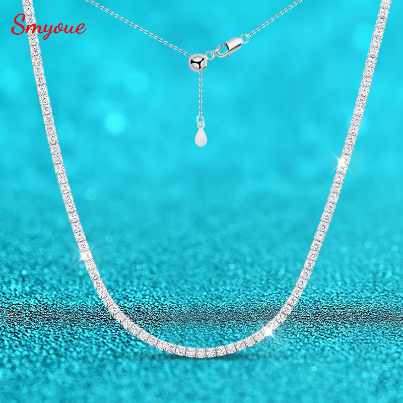 Smyoue chacun 2mm tout Zircon/moissanite collier de Tennis pour femmes homme chaîne ras du cou réglable 100% 925 bijoux en argent Sterling