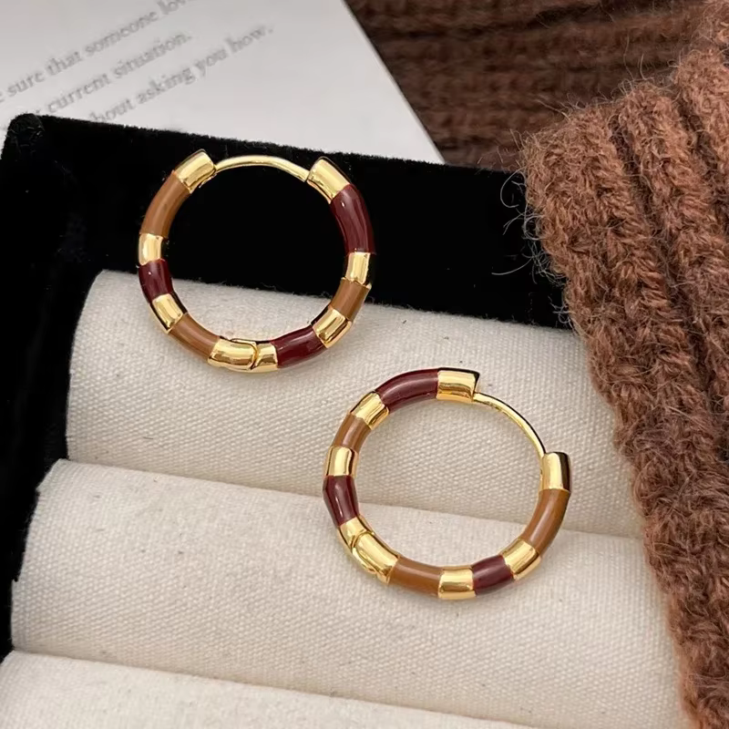 Boucles d'oreilles créoles rondes vintage couleur or en émail pour femme, bijoux fantaisie géométriques minimalistes
