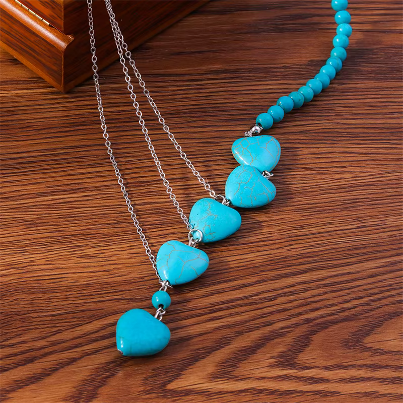 Aihua Bohemia Turquoise Stone Heart Necklace for Women Choker Collier Femme Ethnic Necklaces Statement Jewelry