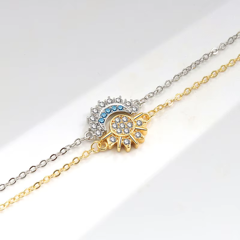 YILUOCD 2 pièces Bracelet soleil et lune en zircone cubique scintillante pour femmes ensemble de bracelets de Couple réglables cadeau de bijoux de fête de mariage