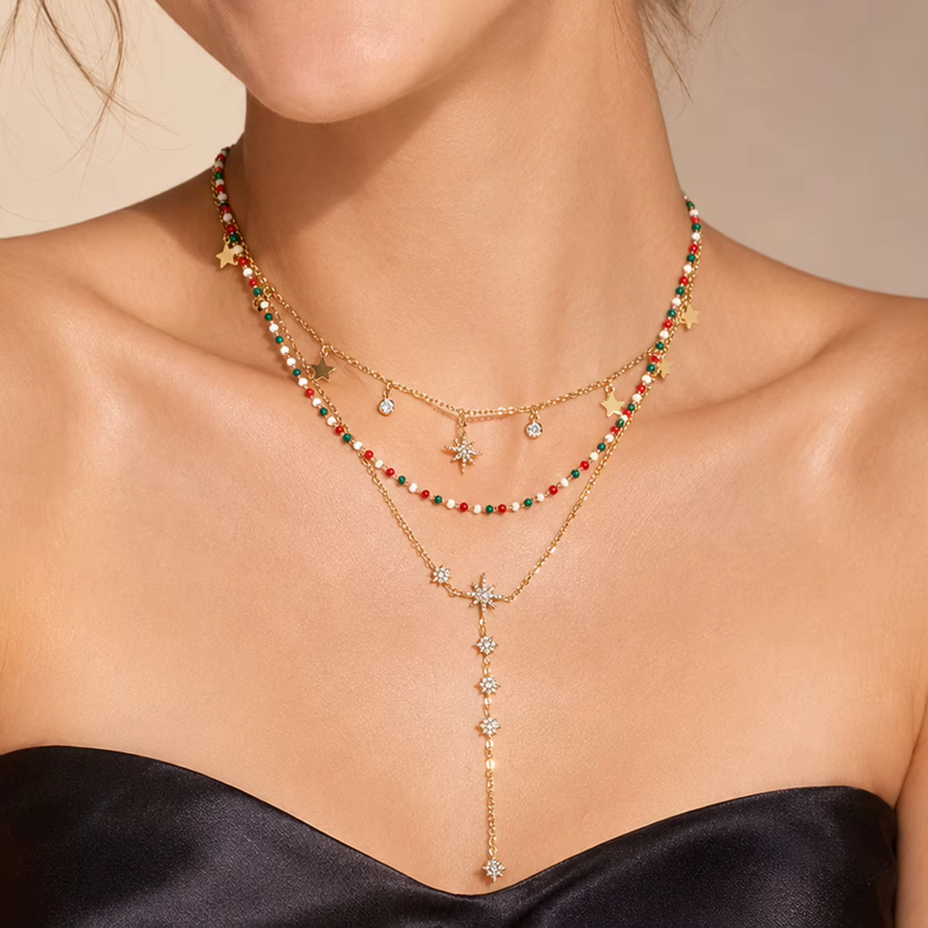 Collier Zircon North Star Y avec perles émaillées empilables