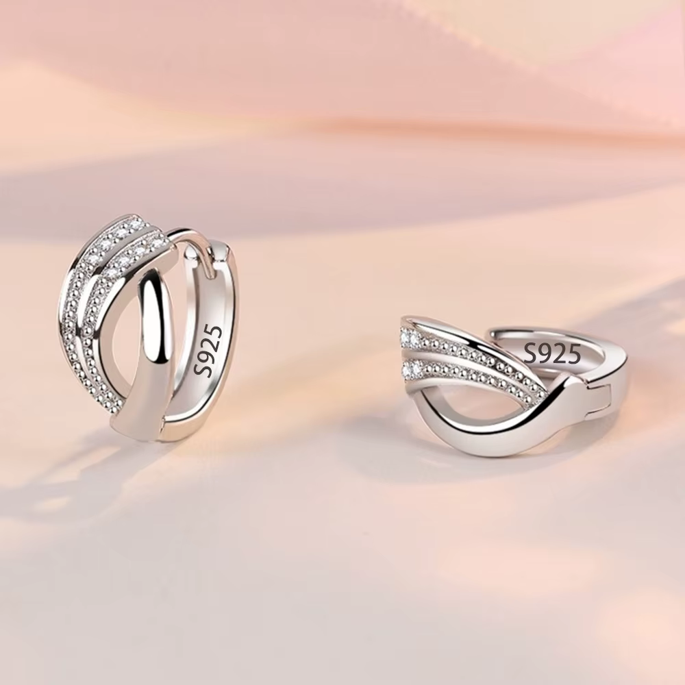 Cristal Zircon réel 925 boucles d'oreilles en argent Sterling canal cubique zircone