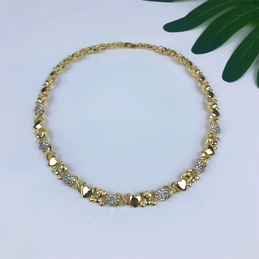 TITI femmes ensemble de bijoux de mariage de mariée mode Xoxo plaqué or coeur collier