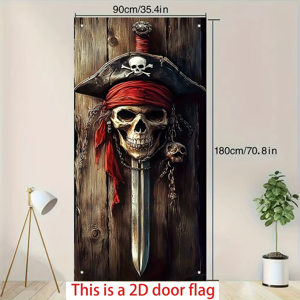 1 drapeau de porte 2D, crâne de pirate