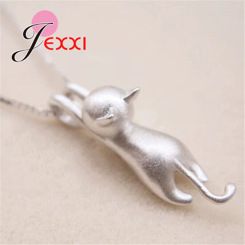 Collier avec pendentifs chat en argent Sterling 925 pour femmes/filles