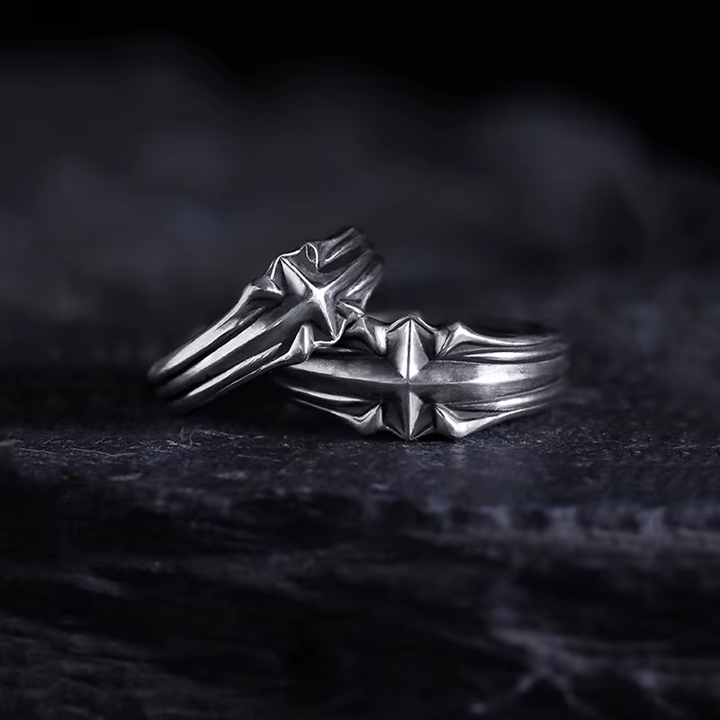 Bague réglable étoile en Relief Vintage pour hommes