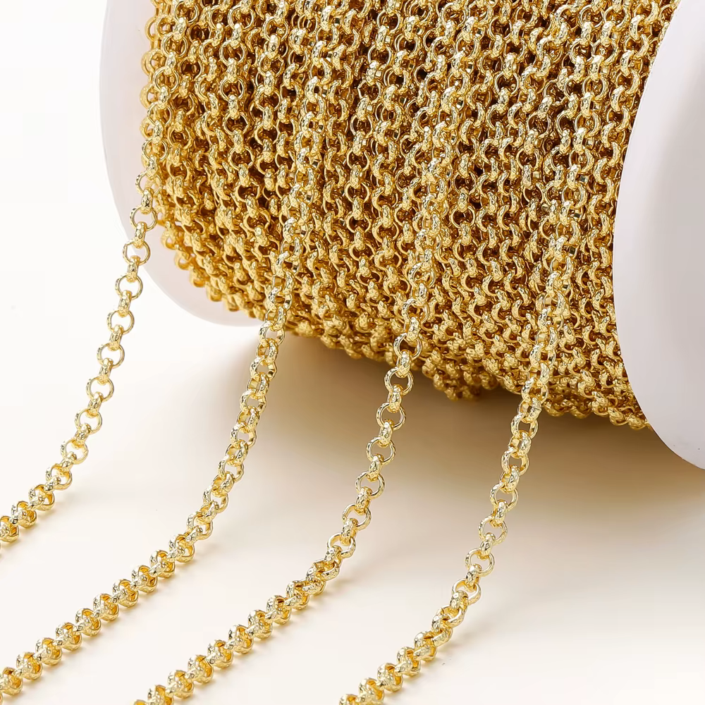 Rouleau de chaînes à maillons croisés en laiton plaqué or 14K 18K, 1 mètre/rouleau, 4mm, pour la fabrication de bijoux, chaînes en vrac pour bricolage, accessoires artisanaux faits à la main
