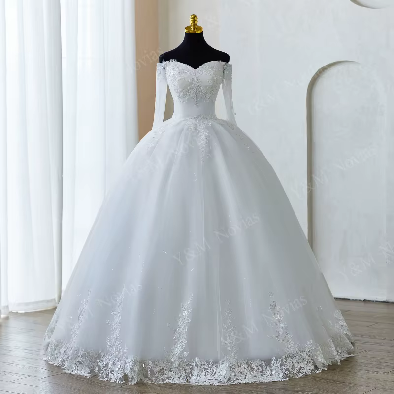 Y & M personnalisé hors de l'épaule princesse chérie robe de mariée pour les femmes longue sans manches Vintage
