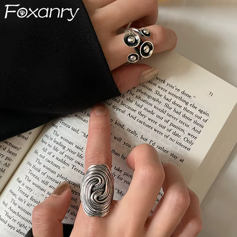 FOXANRY Vintage Punk couleur argent fleur anneaux pour les femmes nouvelle mode Simple irrégulière géométrique fête bijoux cadeaux