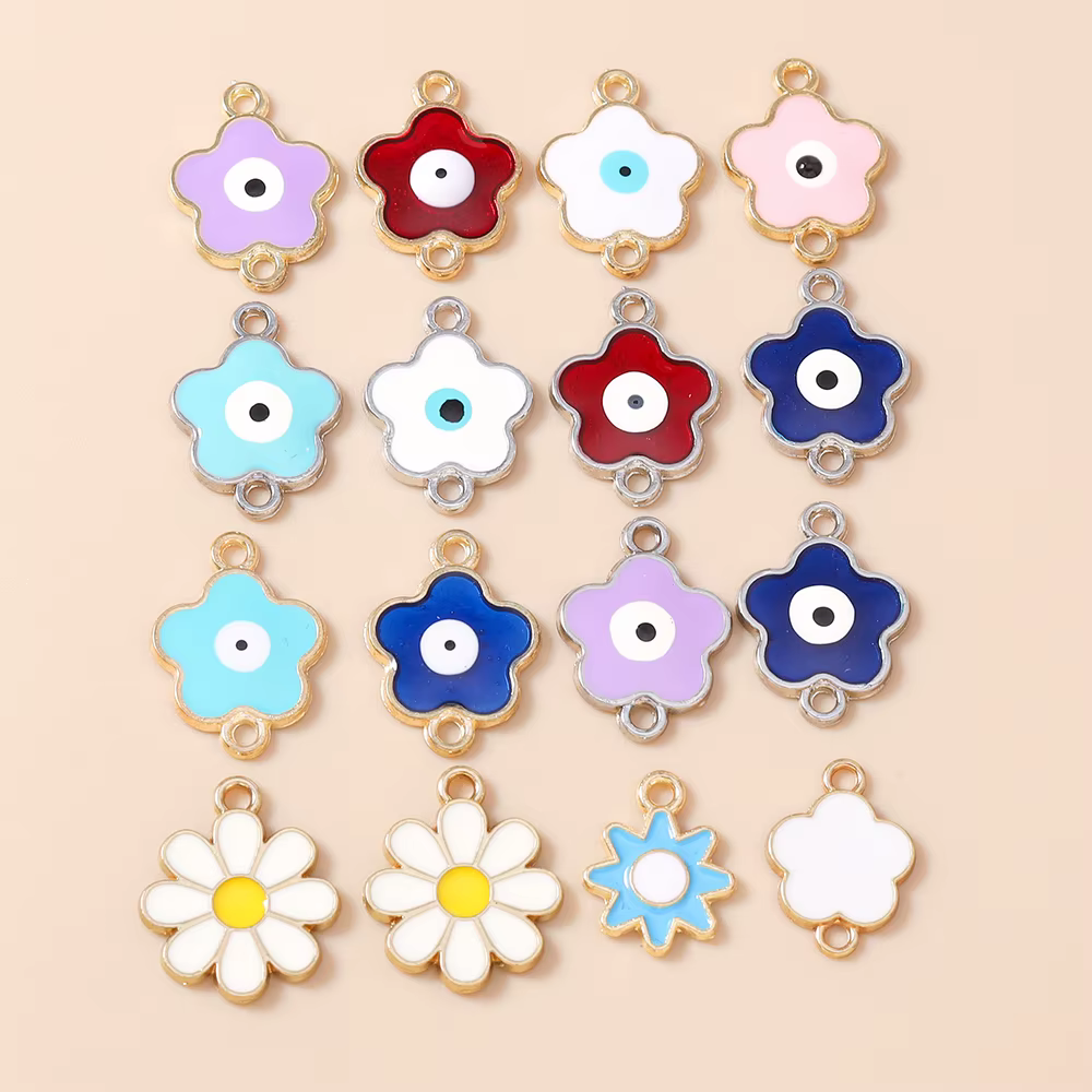 Leslie 10 pièces 14x19mm Breloques en émail Fleur et Oeil protecteur