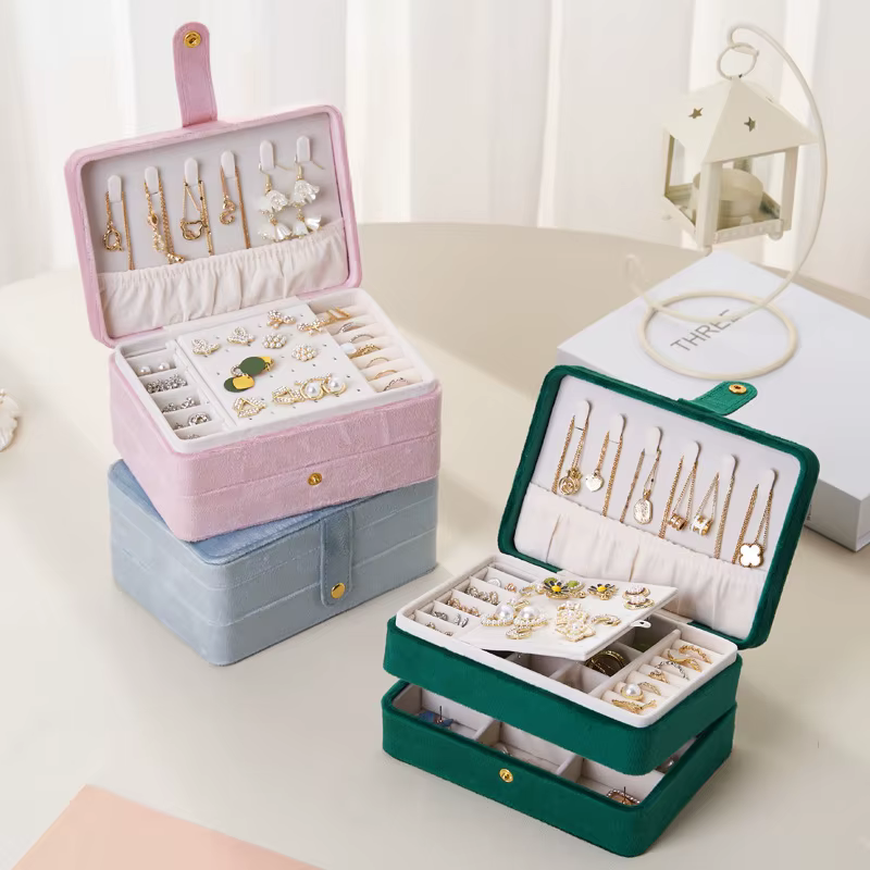 Boîte à bijoux en velours en cuir PU pour femme