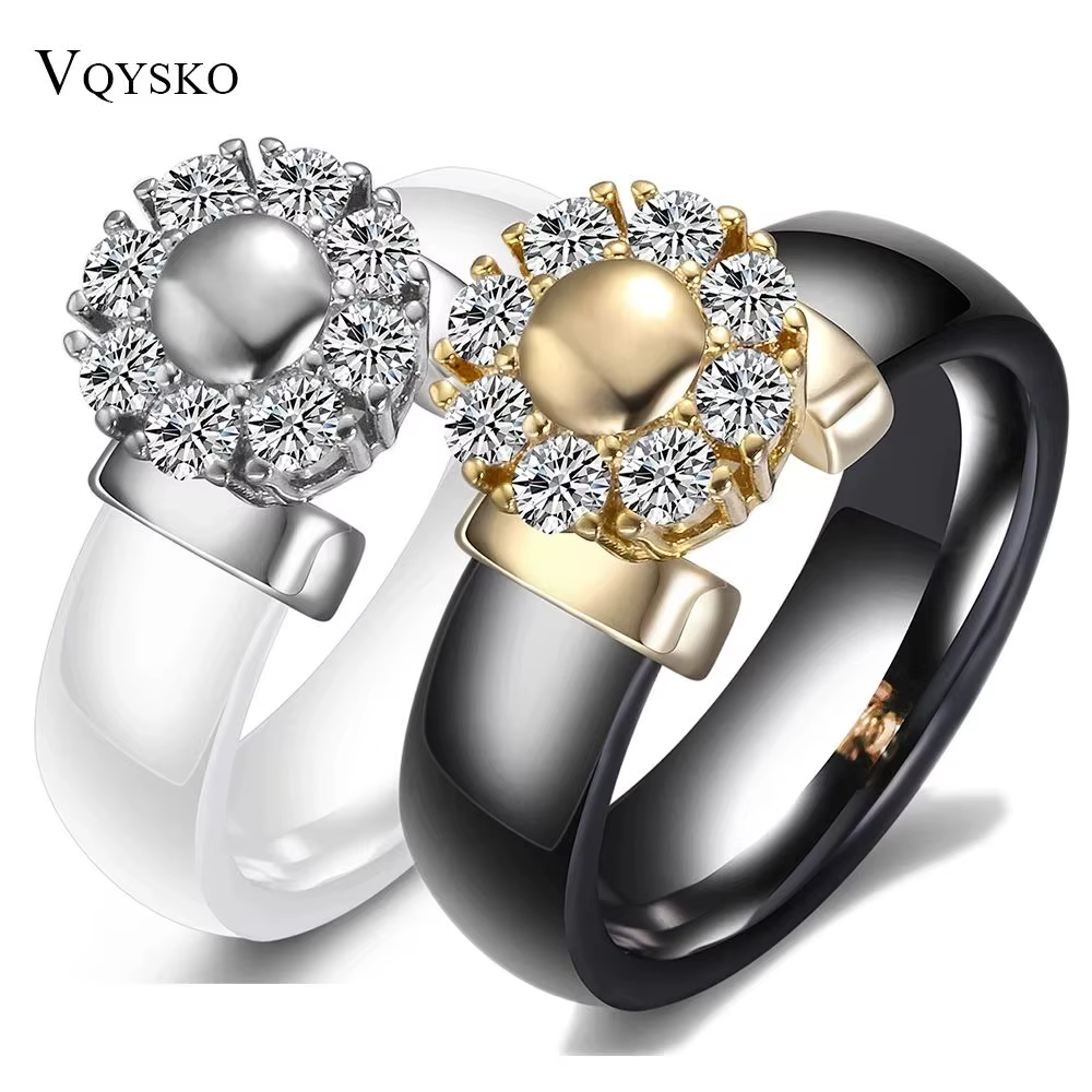 Bagues en céramique noire et blanche pour femmes, matiques de fiançailles en acier inoxydable, matiques d'amour élégantes, bijoux en céramique